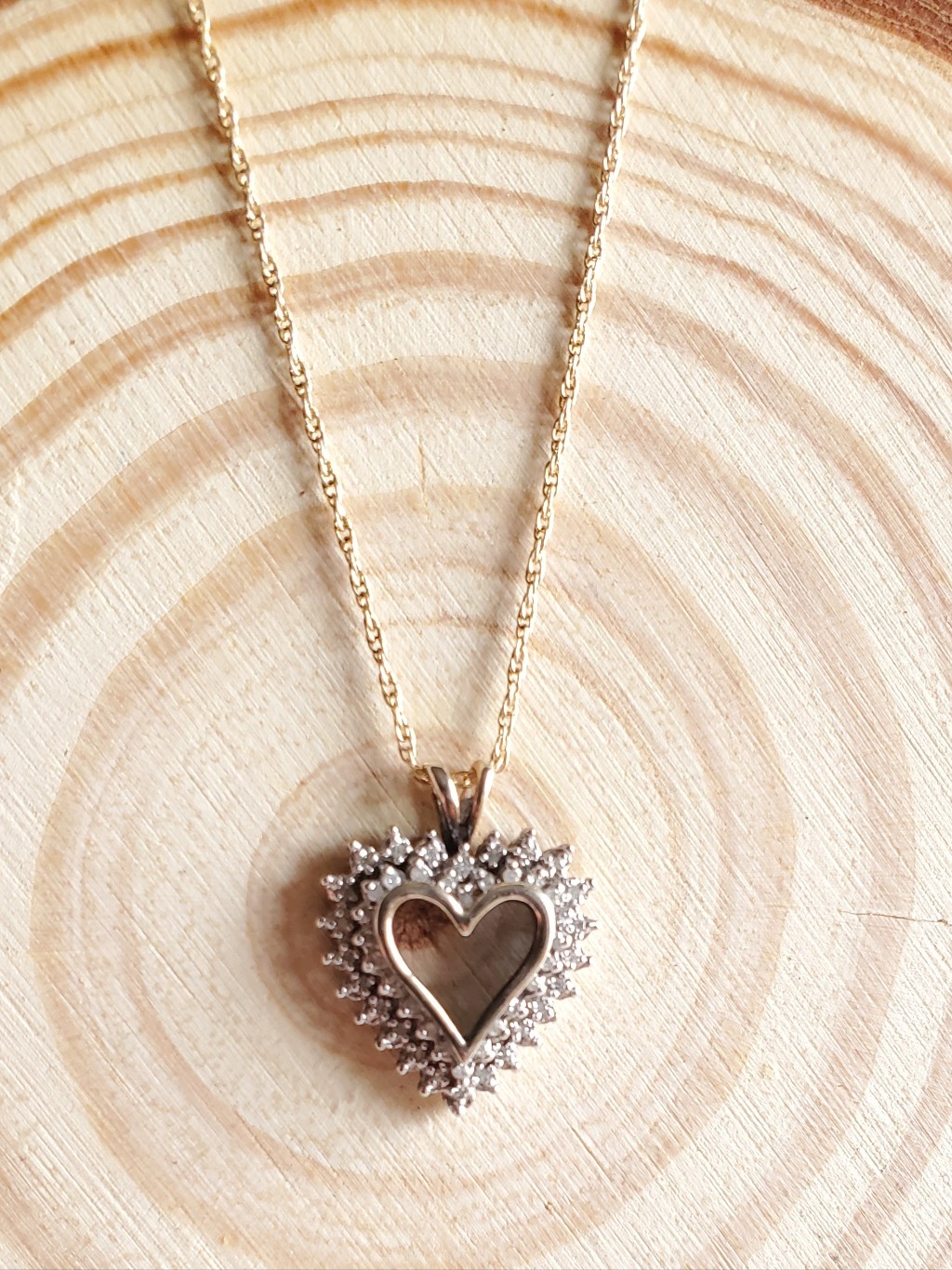 Vtg. Vermeil Sterling Silver Round Cut Diamond Heart Pendant Necklace By "Hn"